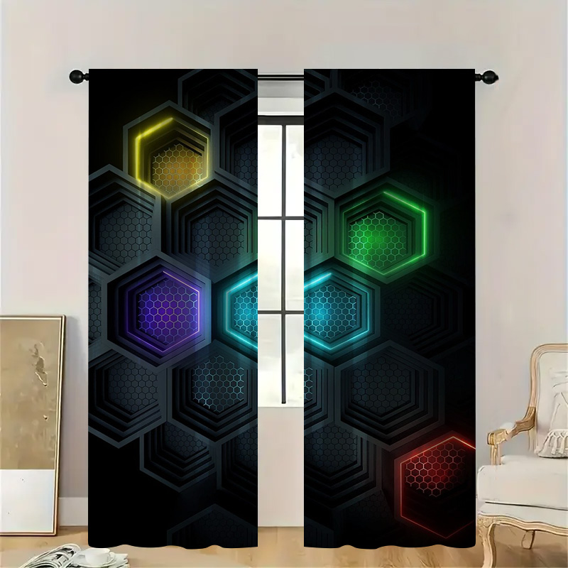 2pcs Modern Geometric Curtains - Office Print Tech review and price