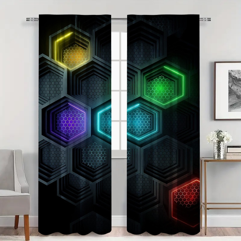 2pcs Modern Geometric Curtains - Office Print Tech review and price