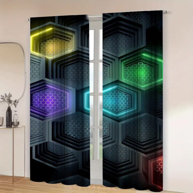 2pcs Modern Geometric Curtains - Office Print Tech review and price