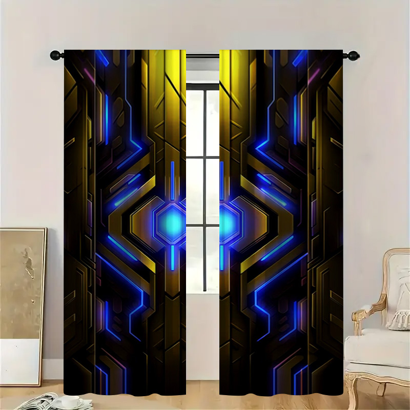2pcs Geometric Tech Curtains w - Office Print Tech review and price