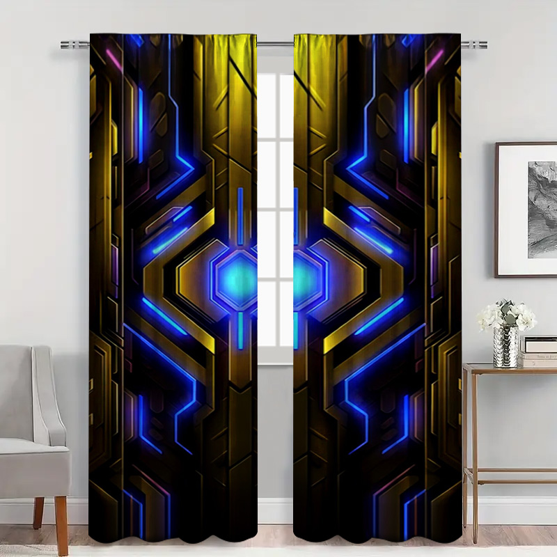 2pcs Geometric Tech Curtains w - Office Print Tech review and price