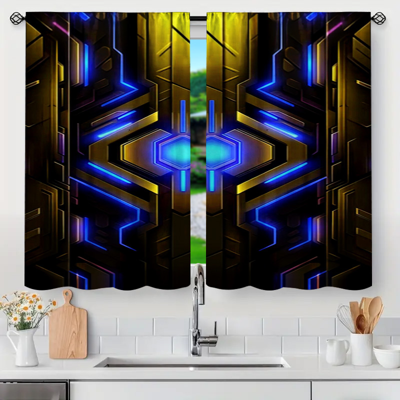 2pcs Geometric Tech Curtains w - Office Print Tech review and price