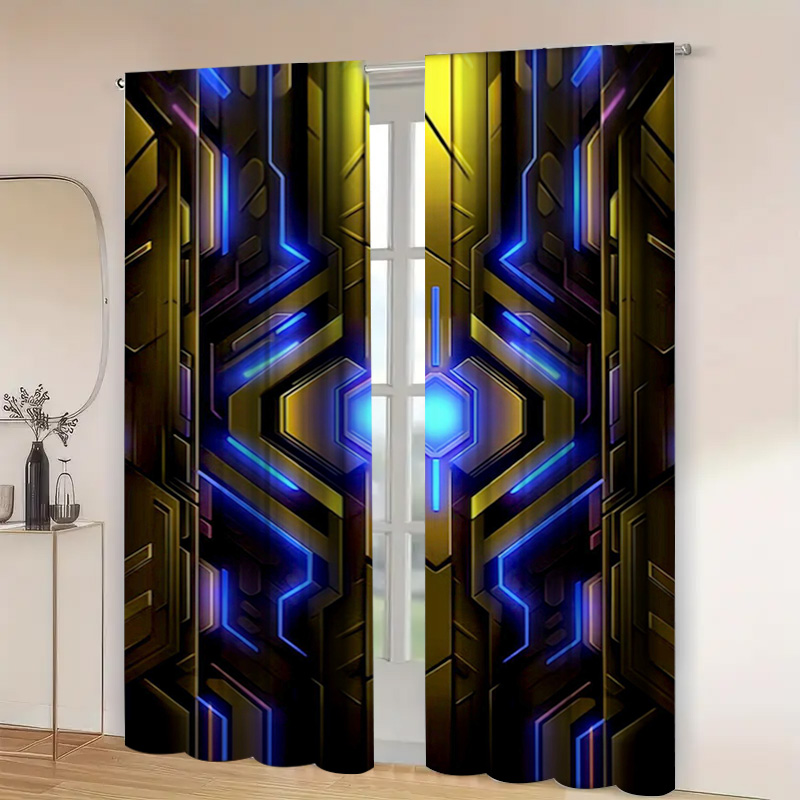 2pcs Geometric Tech Curtains w - Office Print Tech review and price